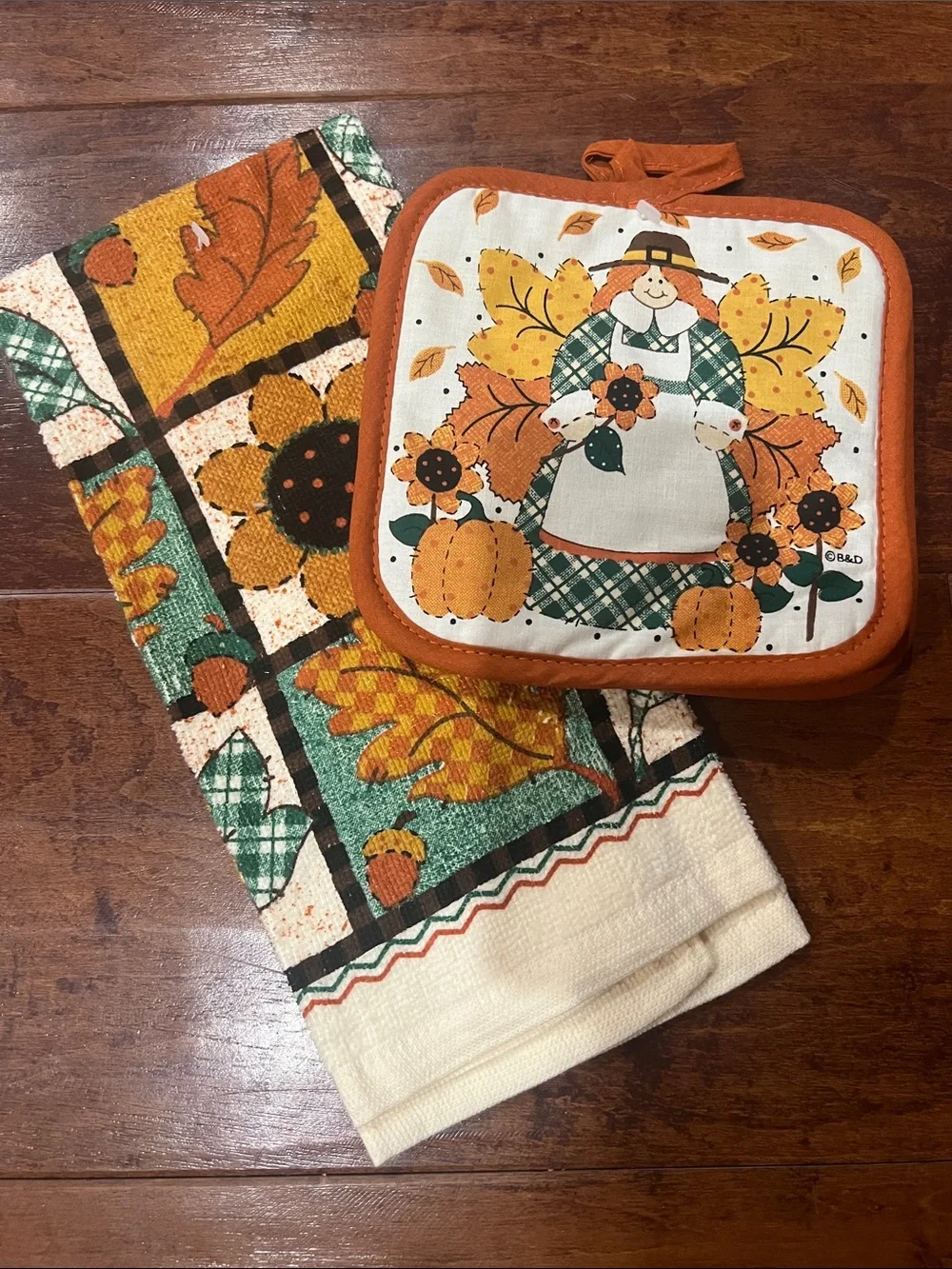 Harvest Fall Orange Kitchen Towel and Pot Holder Set